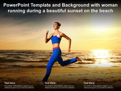 Powerpoint template and background with woman running during a beautiful sunset on the beach