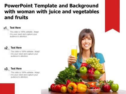 Powerpoint template and background with woman with juice and vegetables and fruits