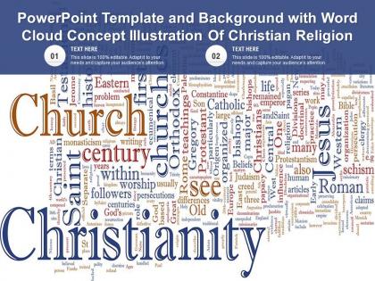 Powerpoint template and background with word cloud concept illustration of christian religion