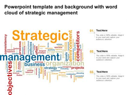 Powerpoint template and background with word cloud of strategic management