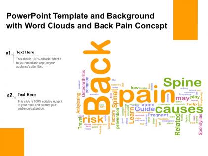 Powerpoint template and background with word clouds and back pain concept