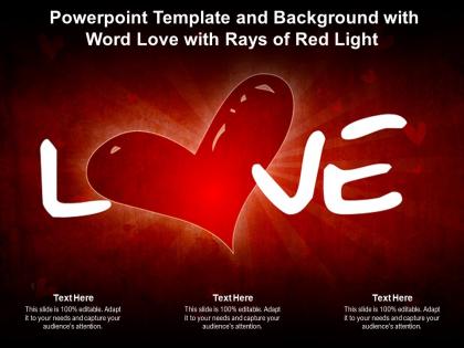 Powerpoint template and background with word love with rays of red light