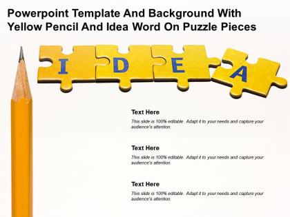 Powerpoint template and background with yellow pencil and idea word on puzzle pieces