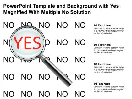 Powerpoint template and background with yes magnified with multiple no solution
