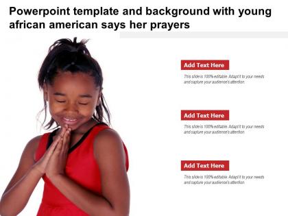 Powerpoint template and background with young african american says her prayers