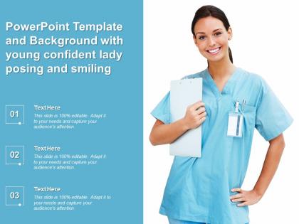 Powerpoint template and background with young confident lady posing and smiling