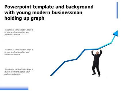 Powerpoint template and background with young modern businessman holding up graph