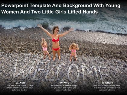 Powerpoint template and background with young women and two little girls lifted hands