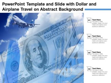 Powerpoint template and slide with dollar and airplane travel on abstract background