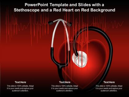 Powerpoint template and slides with a stethoscope and a red heart on red background