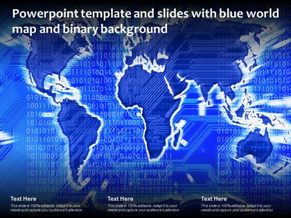 Powerpoint template and slides with blue world map and binary background