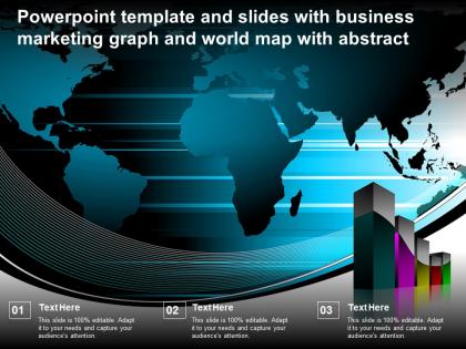 Powerpoint template and slides with business marketing graph and world map with abstract