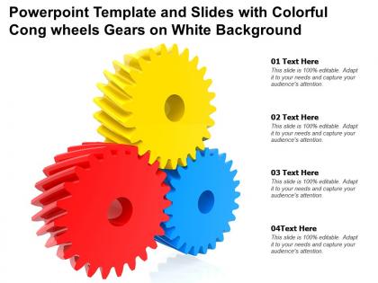 Powerpoint template and slides with colorful cong wheels gears on white background