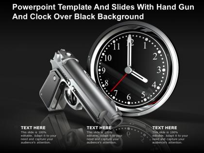 Powerpoint template and slides with hand gun and clock over black background