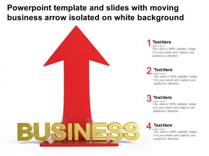 Powerpoint template and slides with moving business arrow isolated on white background