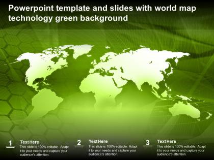 Powerpoint template and slides with world map technology green background