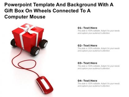 Powerpoint template and with a gift box on wheels connected to a computer mouse