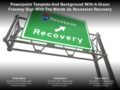 Powerpoint template and with a green freeway sign with the words us recession recovery