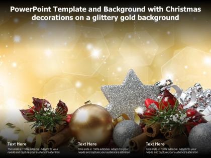 Powerpoint template and with christmas decorations on a glittery gold background