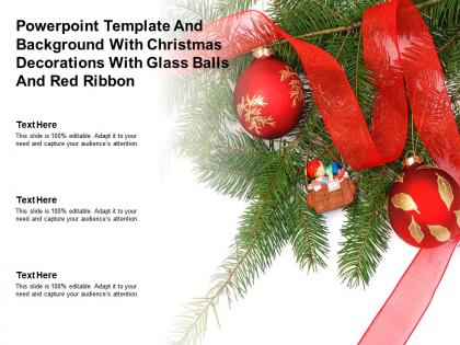 Powerpoint template and with christmas decorations with glass balls and red ribbon
