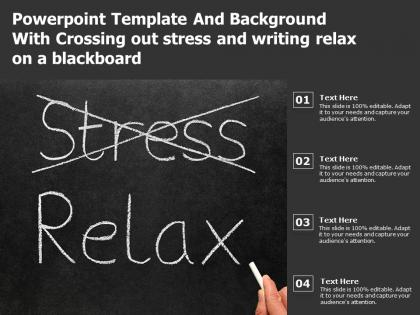 Powerpoint template and with crossing out stress and writing relax on a blackboard