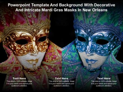 Powerpoint template and with decorative and intricate mardi gras masks in new orleans