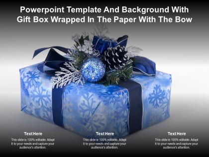 Powerpoint template and with gift box wrapped in the paper with the bow
