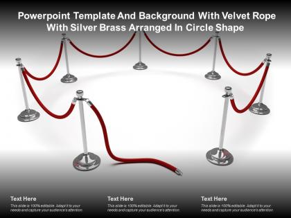 Powerpoint template and with velvet rope with silver brass arranged in circle shape