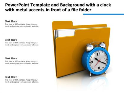 Powerpoint template background with a clock with metal accents in front of a file folder