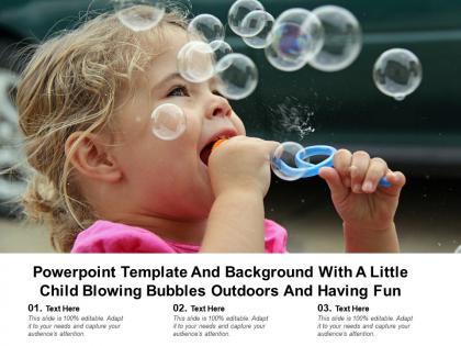 Powerpoint template background with a little child blowing bubbles outdoors and having fun