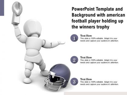 Powerpoint template background with american football player holding up the winners trophy