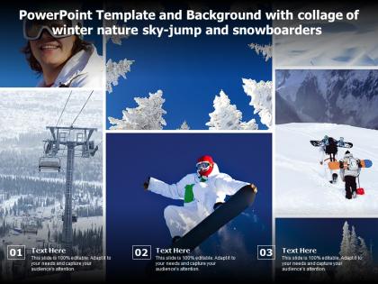 Powerpoint template background with collage of winter nature sky jump and snowboarders