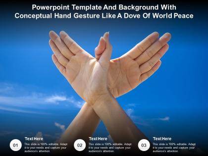 Powerpoint template background with conceptual hand gesture like a dove of world peace