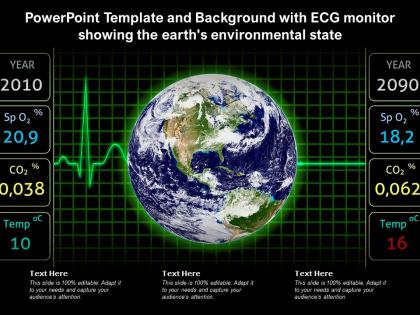 Powerpoint template background with ecg monitor showing the earths environmental state