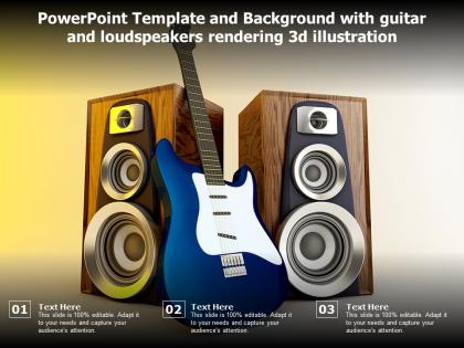Powerpoint template background with guitar and loudspeakers rendering 3d illustration