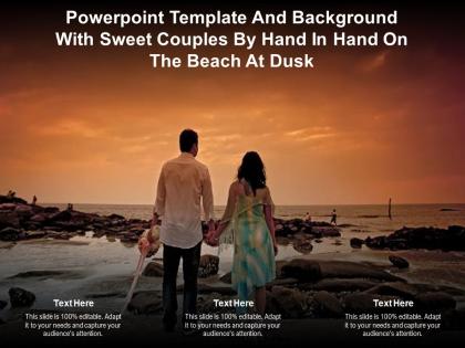 Powerpoint template background with sweet couples by hand in hand on the beach at dusk