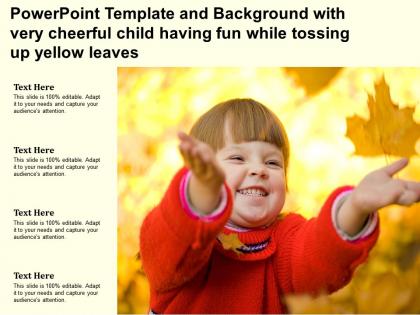 Powerpoint template background with very cheerful child having fun while tossing up yellow leaves