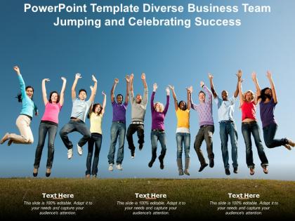 Powerpoint template diverse business team jumping and celebrating success