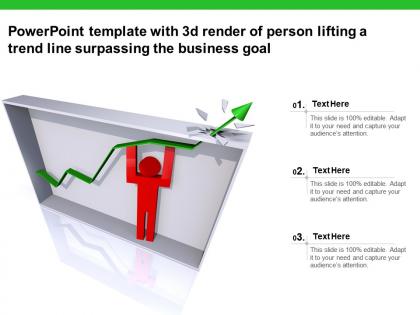 Powerpoint template with 3d render of person lifting a trend line surpassing the business goal