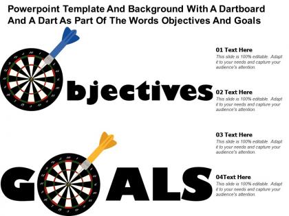 Powerpoint template with a dartboard and a dart as part of the words objectives and goals