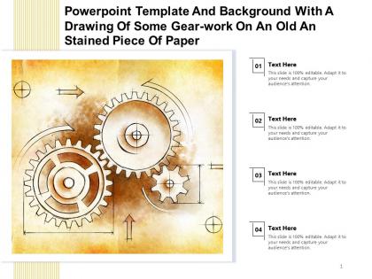 Powerpoint template with a drawing of some gear work on an old an stained piece of paper