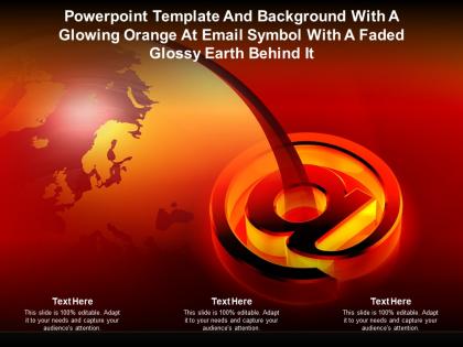 Powerpoint template with a glowing orange at email symbol with a faded glossy earth behind it