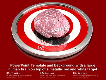 Powerpoint template with a large human brain on top of a metallic red and white target