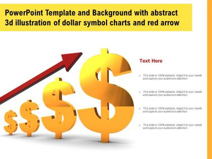 Powerpoint template with abstract 3d illustration of dollar symbol charts and red arrow