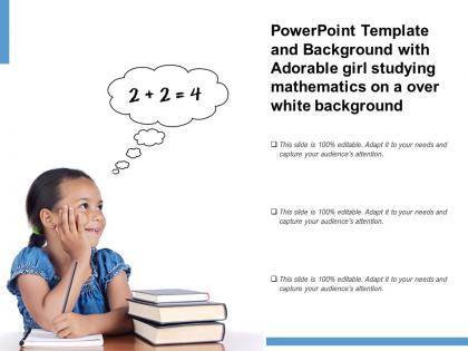 Powerpoint template with adorable girl studying mathematics on a over white background