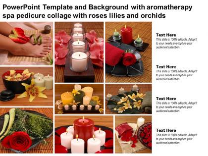 Powerpoint template with aromatherapy spa pedicure collage with roses lilies and orchids