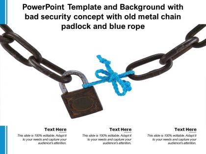 Powerpoint template with bad security concept with old metal chain padlock and blue rope