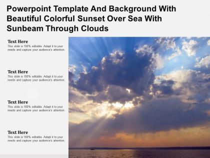 Powerpoint template with beautiful colorful sunset over sea with sunbeam through clouds