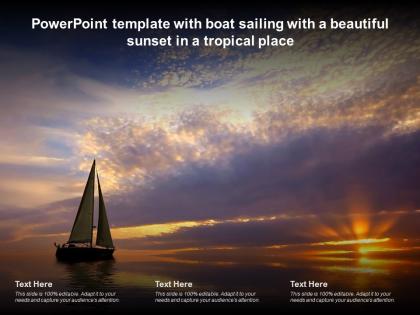 Powerpoint template with boat sailing with a beautiful sunset in a tropical place
