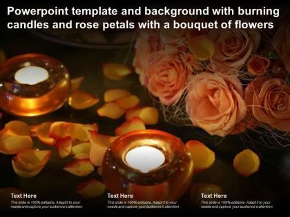 Powerpoint template with burning candles and rose petals with a bouquet of flowers